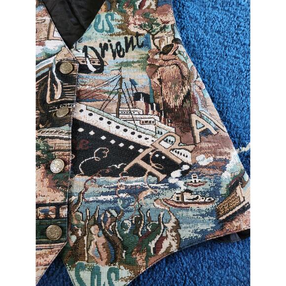 Vintage Nadia Tapestry Button Up Vest Lg - Picture 3 of 5